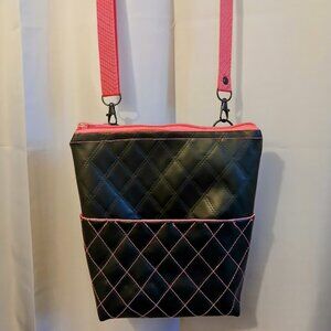 New Travel Sling Crossbody Black Faux Leather Checkered Hot Pink Punk Rave Goth